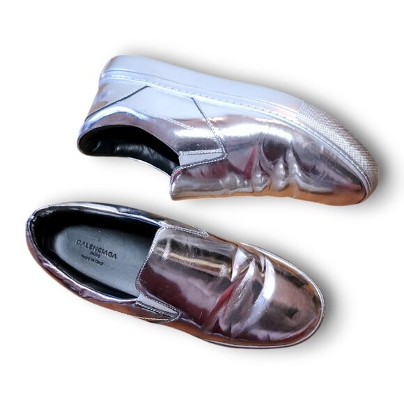 Vintage BALENCIAGA Y2K Silver Metallic Slip On Sneakers - Picture 2 of 14